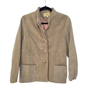 Vintage‎ Carla New York Tan Suede Leather Blazer Stand Collar Jacket Womens 7/8